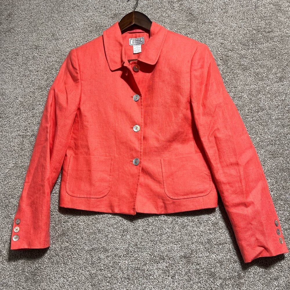 Jennifer Moore Woman’s 100% Linen Button Front Blazer Orange Size 4